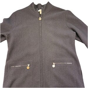 Doncaster 100% Wool Classic Jacket Black Full Zip Pockets Silver Accents Sz Lg